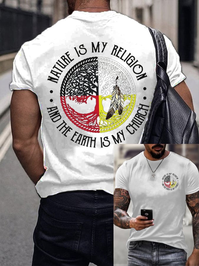 Men's Nature Is My Religion And The Earth Is My Church Faith Printed Shirt