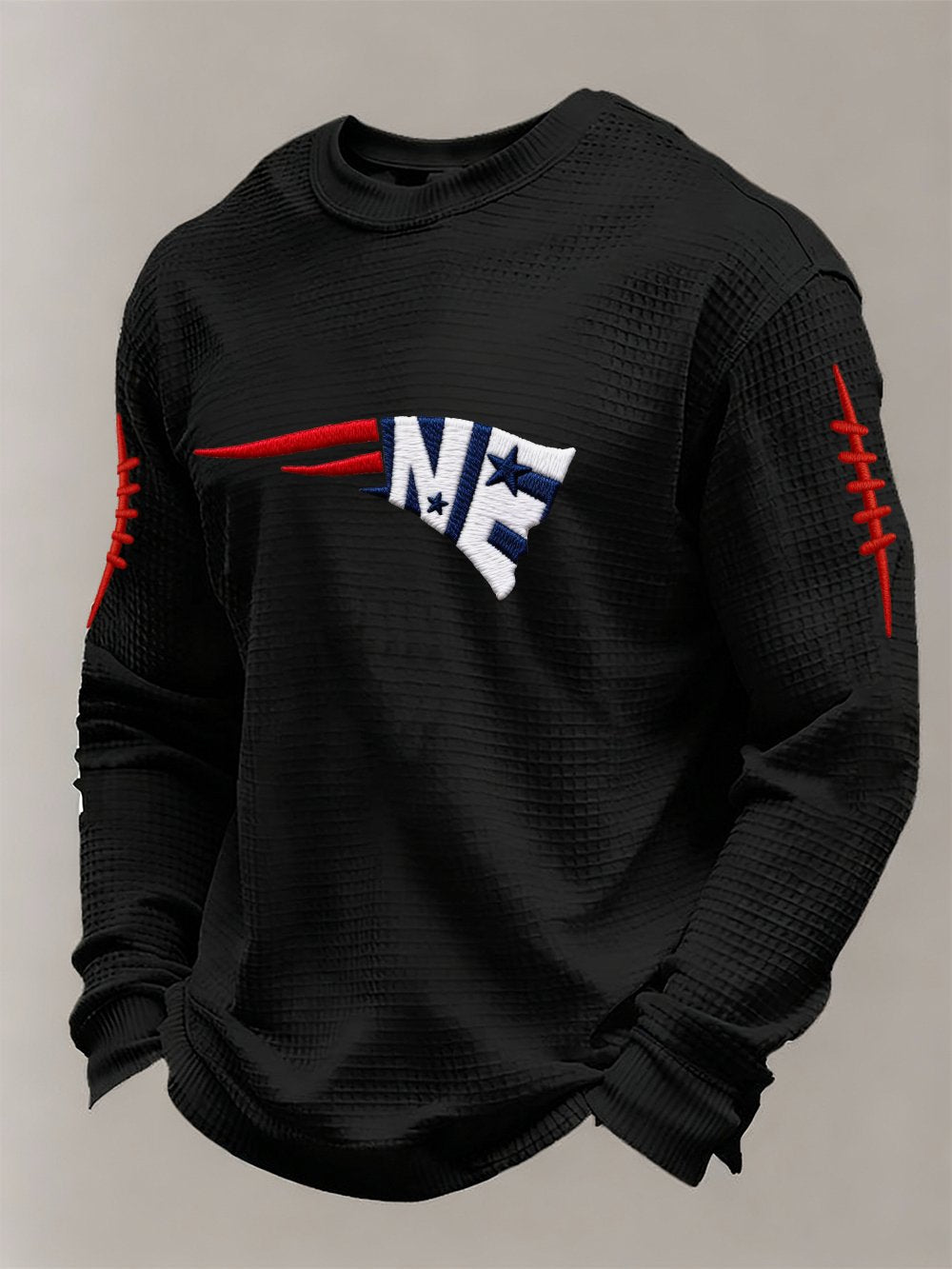 Menโs Football Graphic Waffle Knit Long Sleeve Crewneck T-Shirt