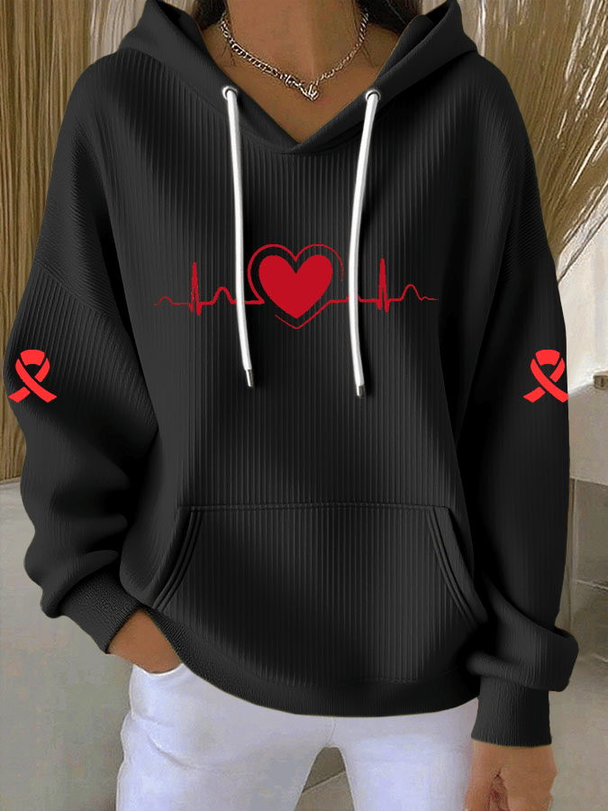 Women's Heart Disease Awareness Print Long-Sleeve Hooded Sweatshirt