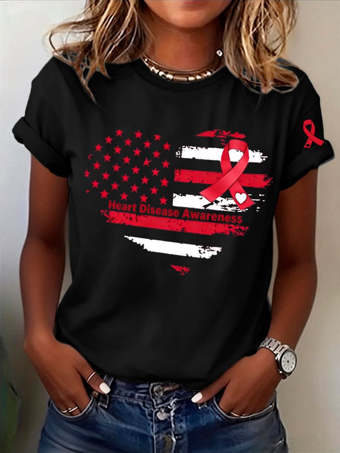 Women's Heart Disease Awareness Printed T-shirt