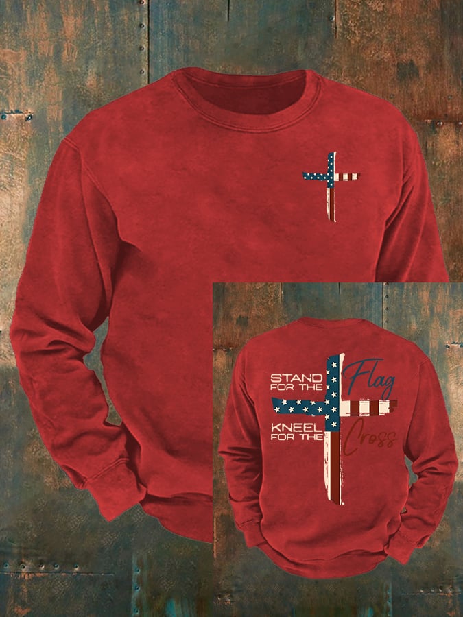 Men's Stand For The Flag Kneel For The Cross Print Sweatshirt