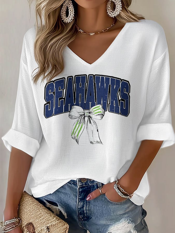 Women's Rugby Print Waffle Long Sleeve T-Shirt