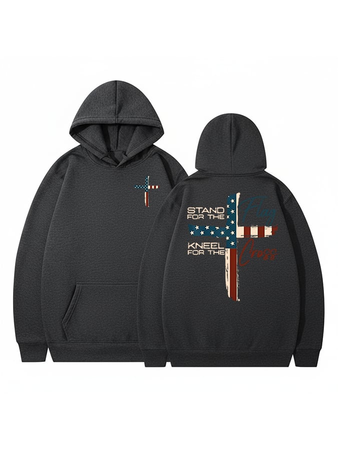 Women's Stand For The Flag Kneel For The Cross Printed Casual Hoodie