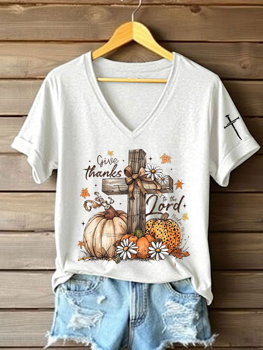 Women's Casual Autumn Faith Pumpkin Print T-shirt