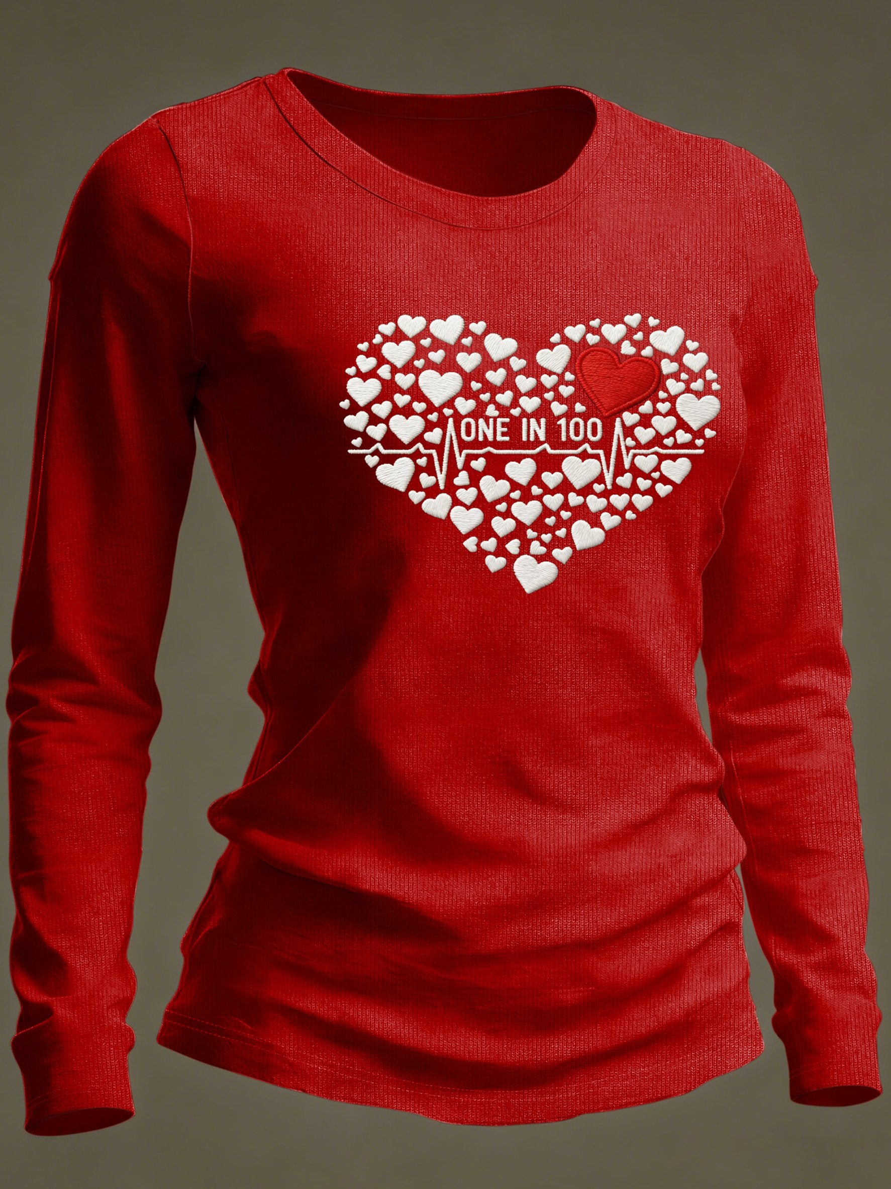 Women's Casual Heart Disease Awareness Print Long-Sleeve T-Shirt