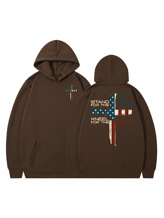 Women's Stand For The Flag Kneel For The Cross Printed Casual Hoodie