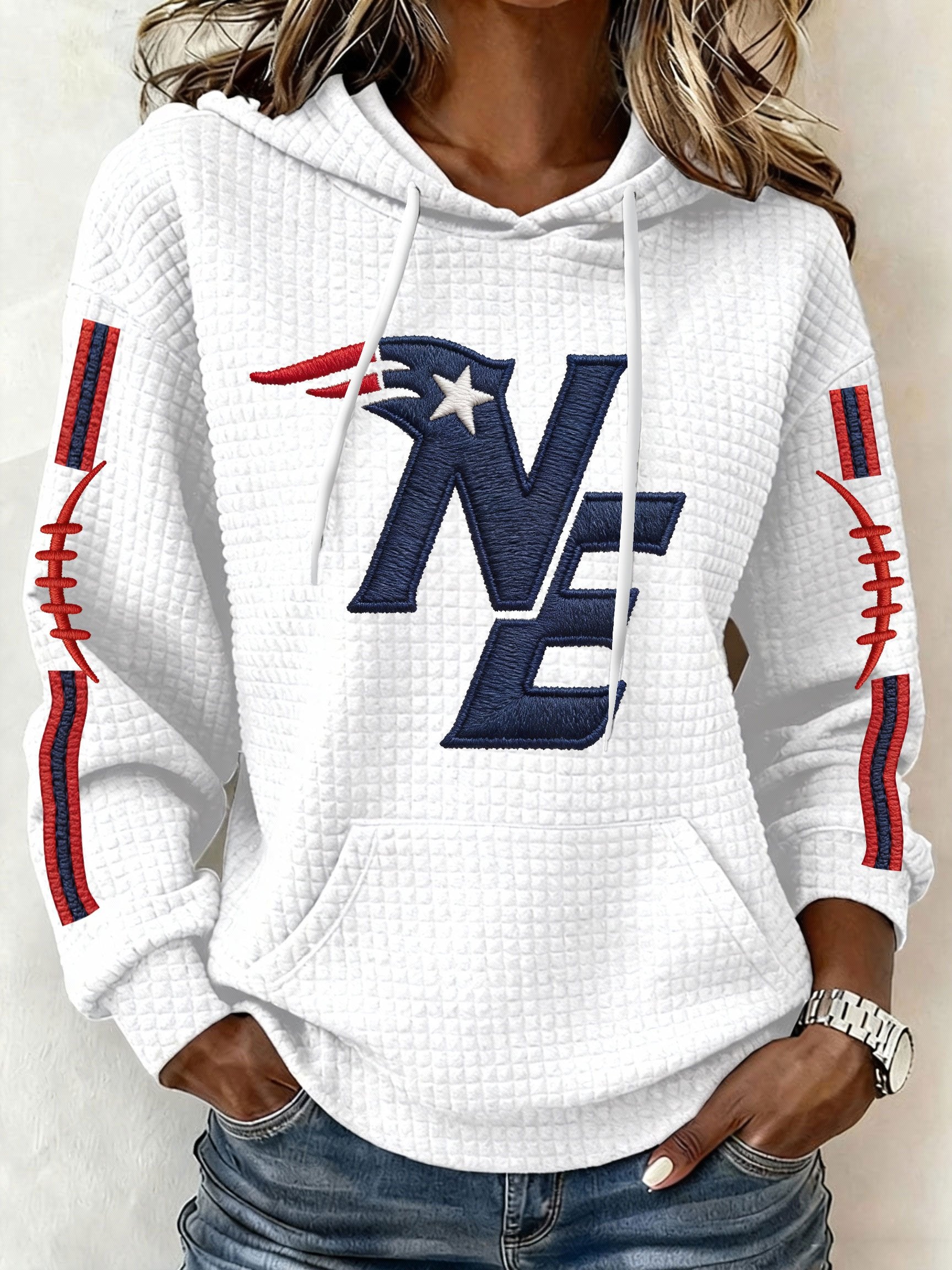 Womenโs Football Graphic Waffle Knit Hoodie