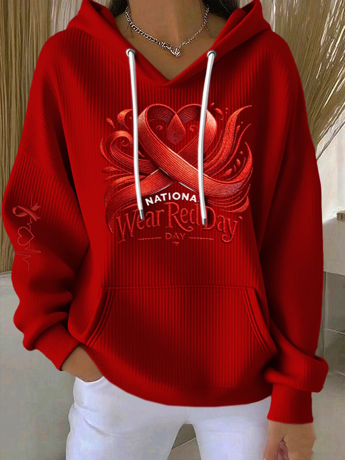 Women's Heart Disease Awareness Print Long-Sleeve Hooded Sweatshirt