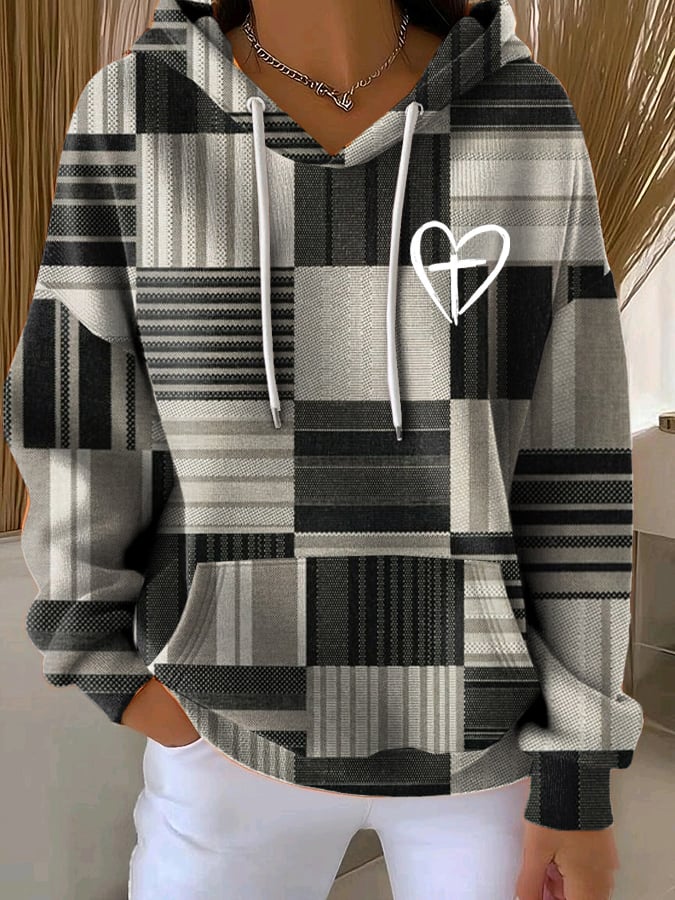 Women's Faith Striped Casual Hooded Sweatshirt