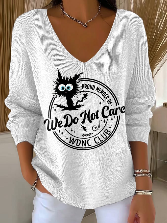 V-Neck Retro Funny Proud Member Of WDNC Club Menopause Perimenopause Print Knitted Tops