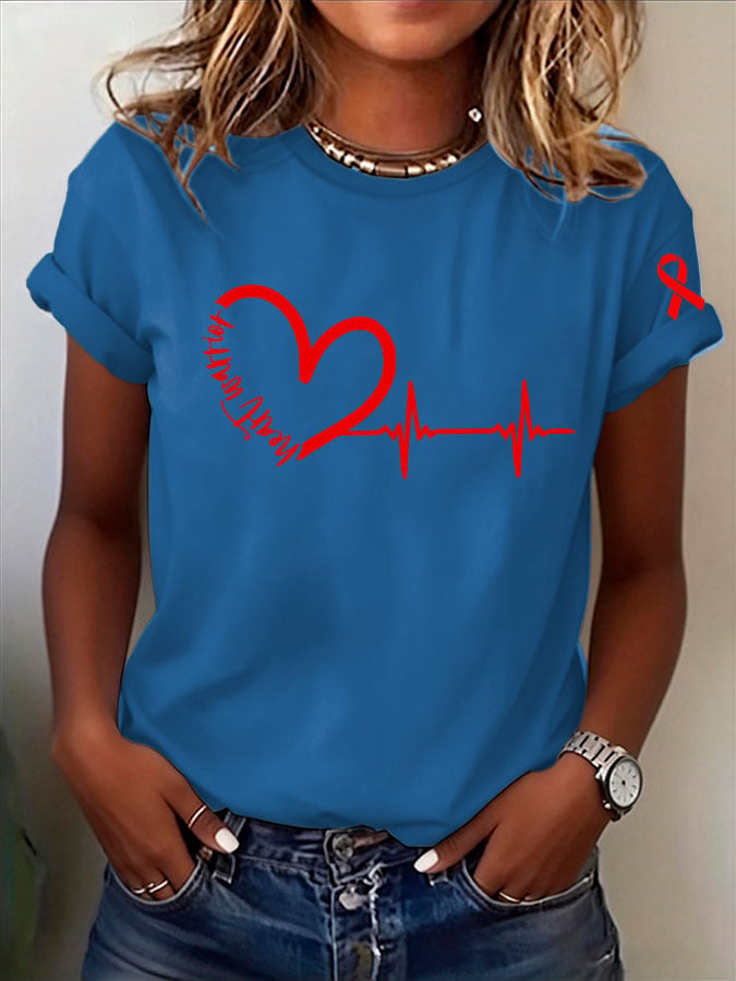 Women's Heart Disease Awareness Printed T-shirt