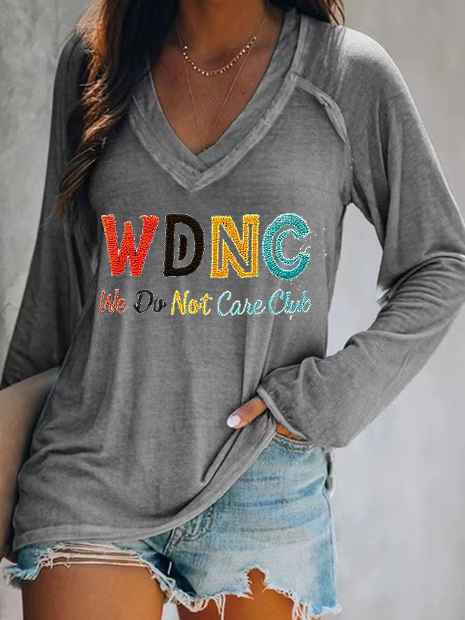 Women's V-neck Retro Funny Proud Member Of WDNC Club Menopause Perimenopause Print T-Shirt