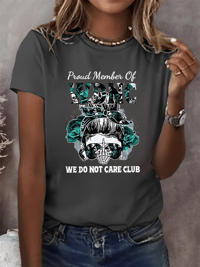 Women's Round-Neck Retro Funny Proud Member Of WDNC Club We Do Not Care Menopause Perimenopause Print T-Shirt