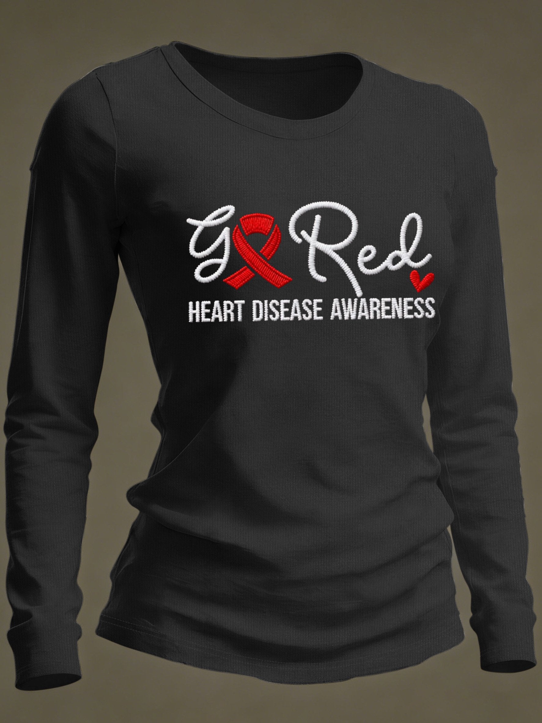 Women's Casual Heart Disease Awareness Print Long-Sleeve T-Shirt