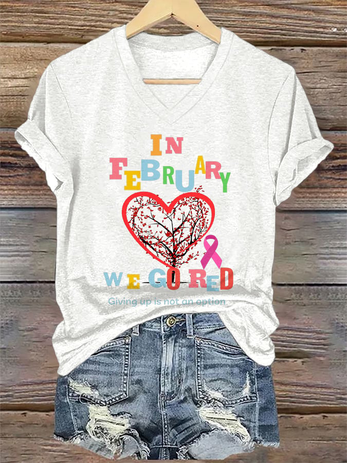 Women's Casual Heart Disease Awareness Printed Short-Sleeve T-Shirt