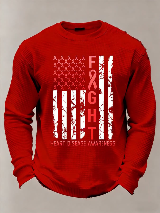 Men's casual heart disease awareness waffle-knit T-shirt