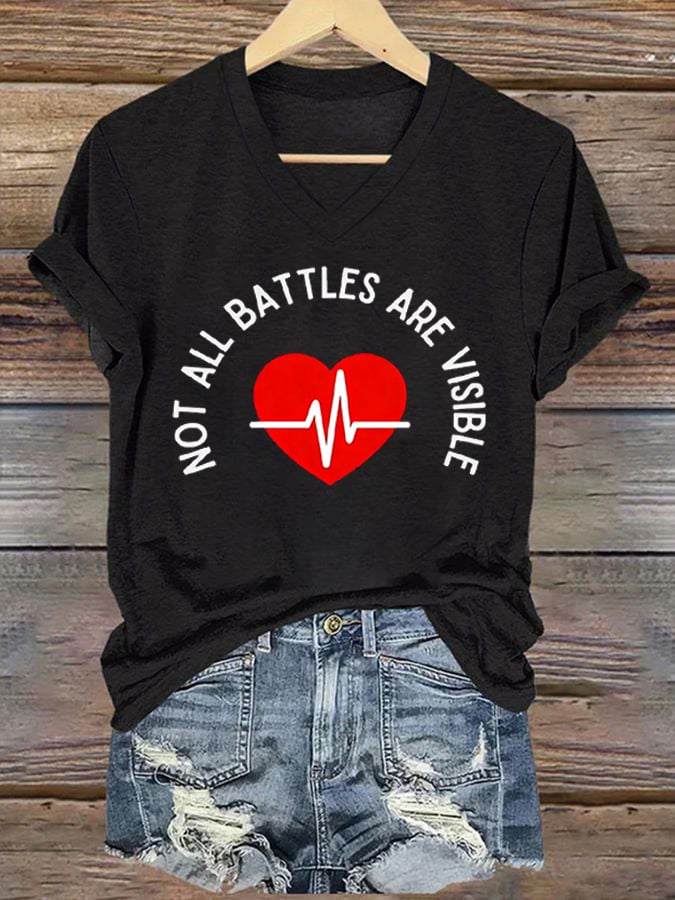 Women's Heart Disease Awareness Print T-shirt
