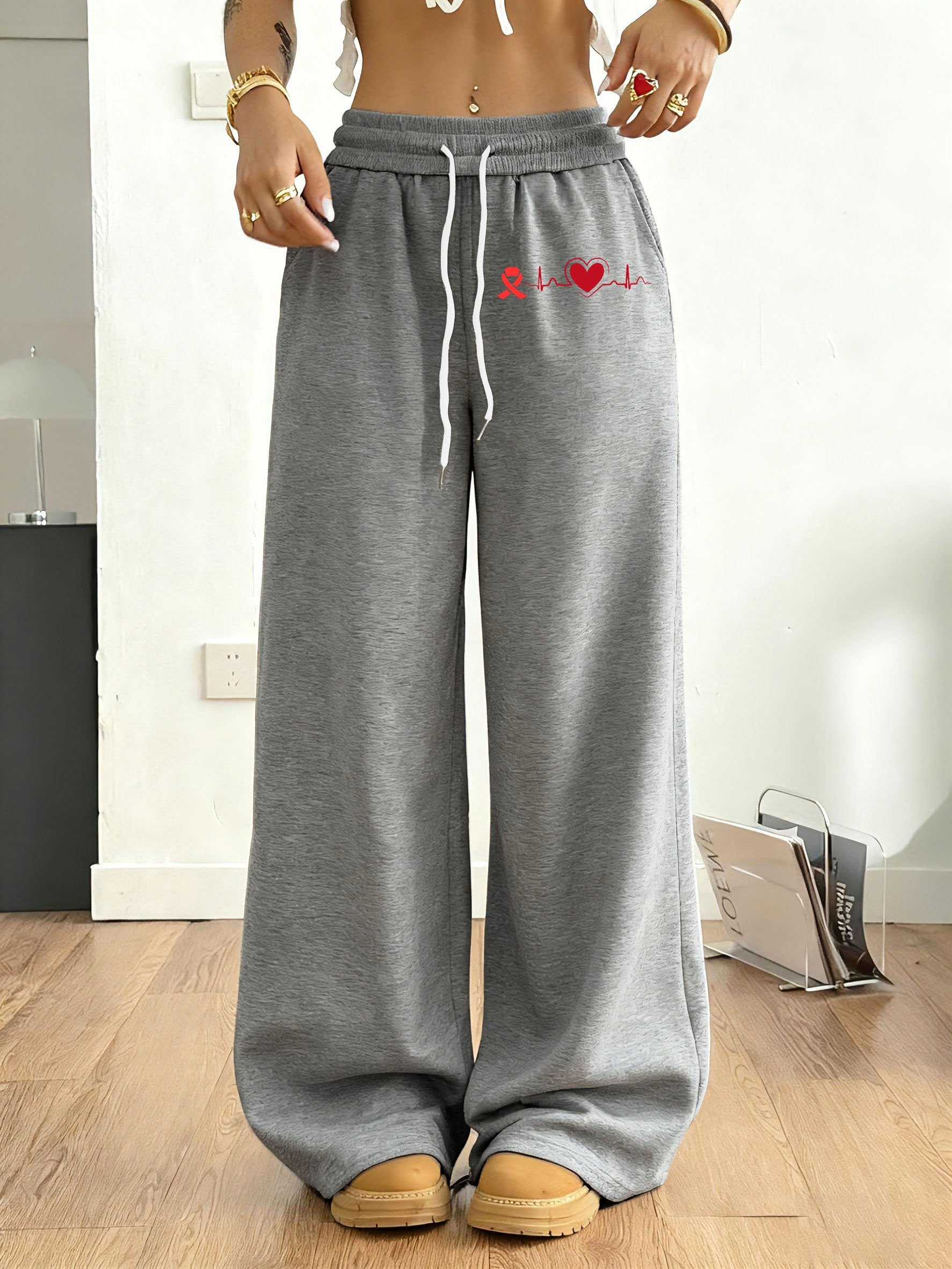 Women's Heart Disease Awareness Print Casual Trousers