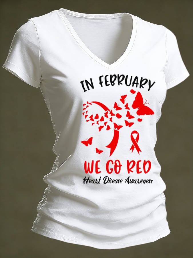 Women's Heart Disease Awareness Print T-shirt