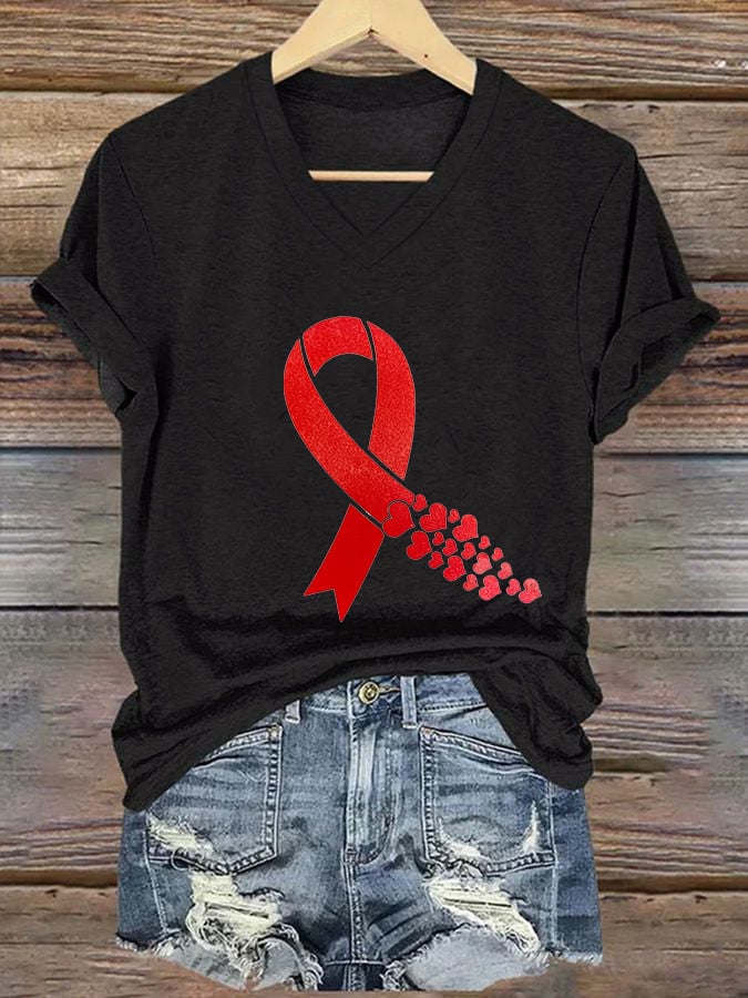 Women's Casual Heart Disease Awareness Printed Short-Sleeve T-Shirt