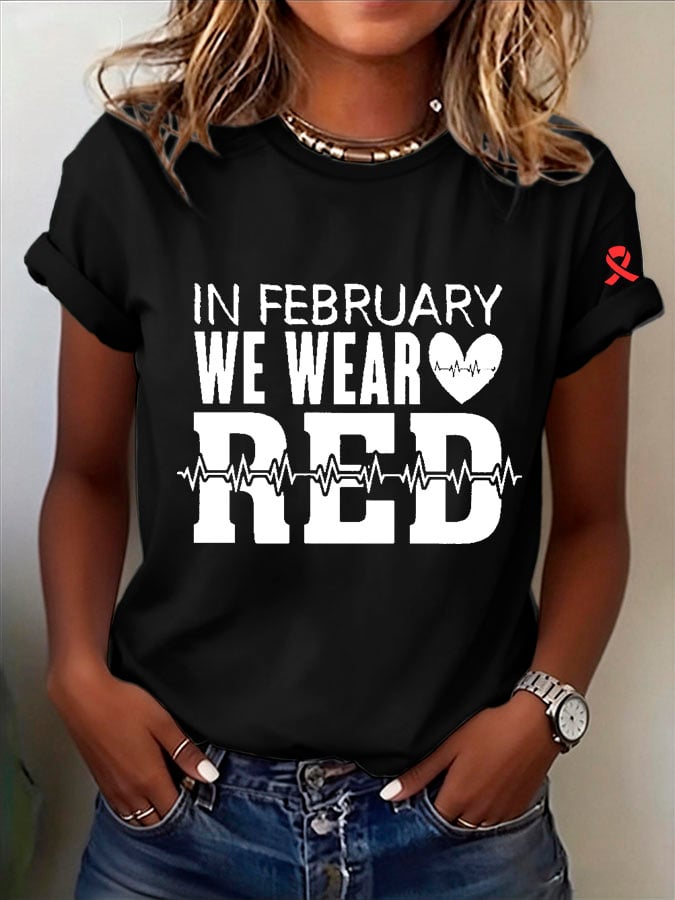 Women's Heart Disease Awareness Print T-shirt