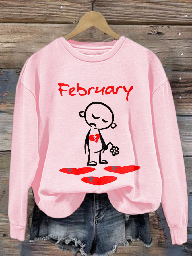 Women's Casual Heart Disease Awareness In February Wear Red Printed Long-Sleeve Sweatshirt