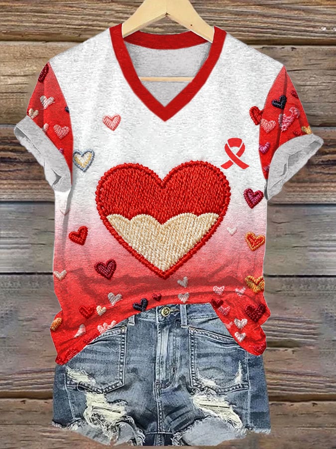 Women's Heart Disease Awareness Printed T-shirt