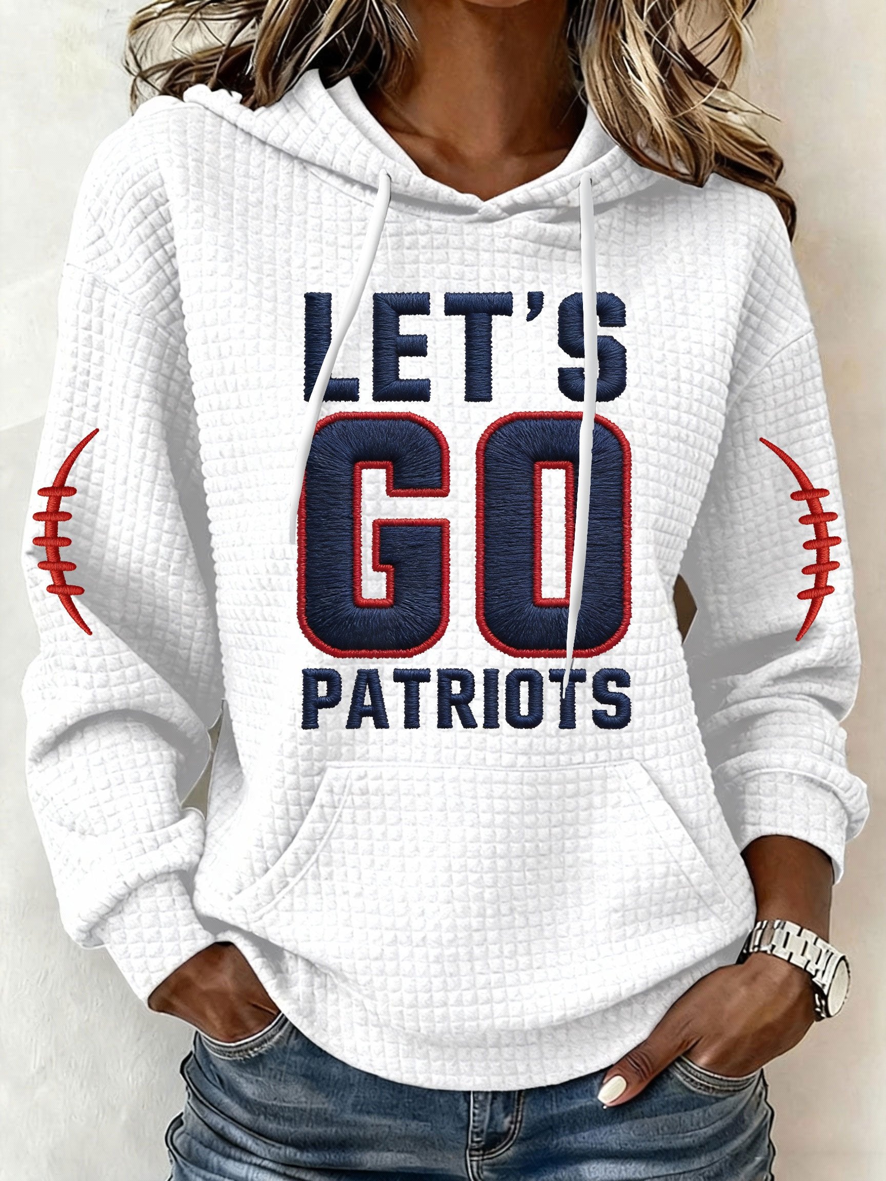 Womenโs Football Graphic Waffle Knit Hoodie