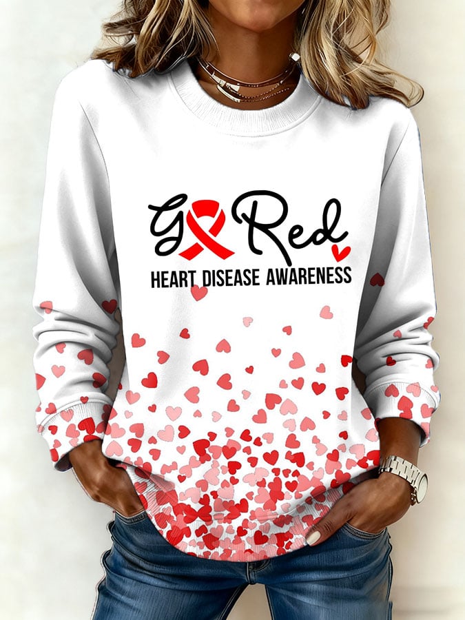 Women's Heart Disease Awareness Printed Sweatshirt