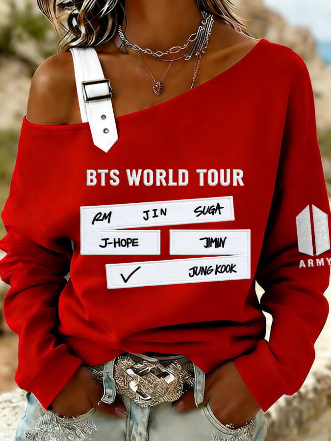 Women's Retro Leisure Print Off-The-Shoulder Sweatshirt