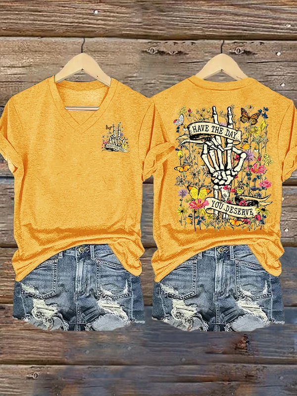 Women's Flower skull hand gesture Of WDNC Club We Do Not Care Menopause Perimenopause Print T-Shirt