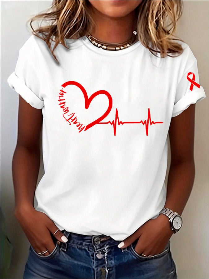 Women's Heart Disease Awareness Printed T-shirt