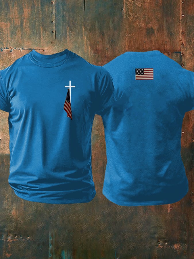 Men's Faith Cross Flag Print Casual T-shirt
