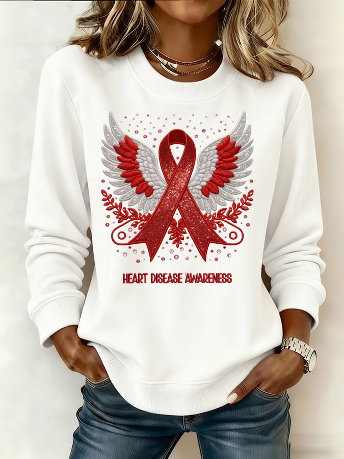 Women's casual heart-print sweatshirt