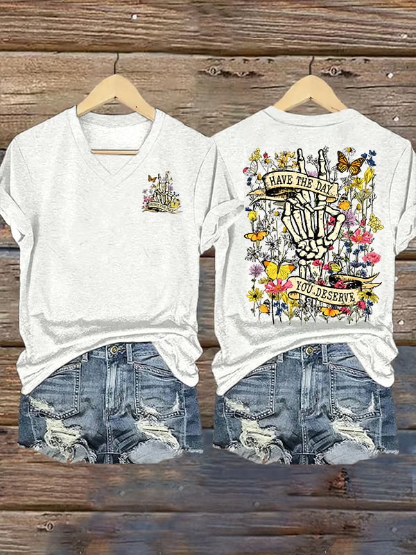 Women's Flower skull hand gesture Of WDNC Club We Do Not Care Menopause Perimenopause Print T-Shirt