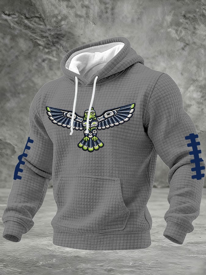 Men's Football Printed Plaid Fabric Hooded Sweatshirt