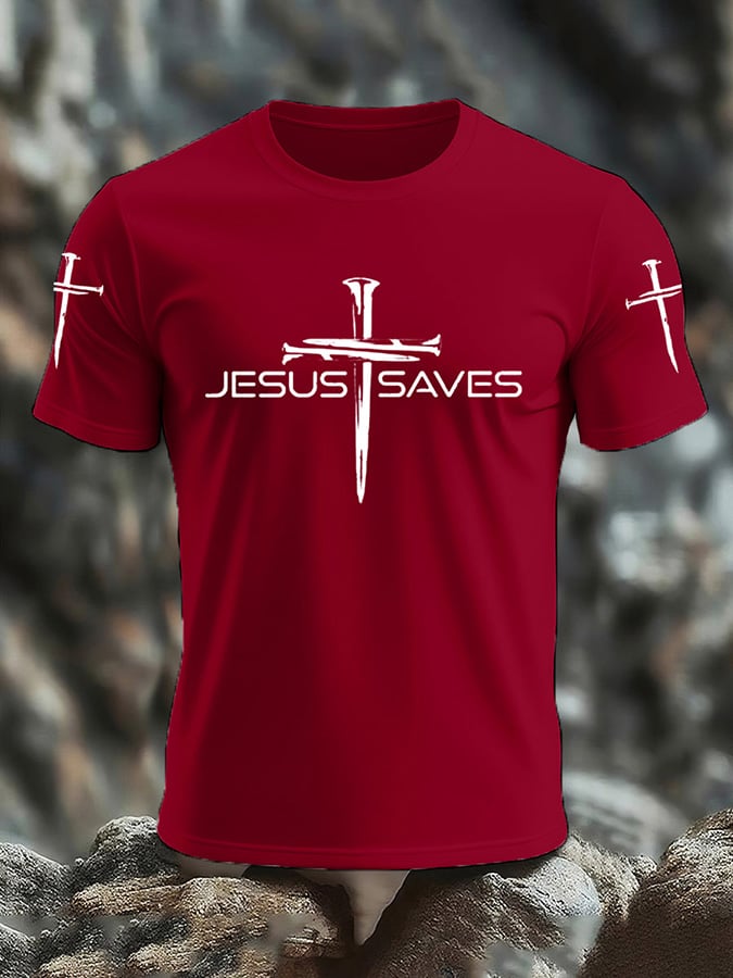 Men's Faith Jesus Saves Print Casual T-Shirt