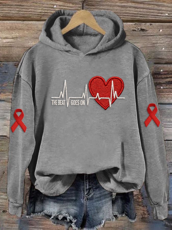 Women's Casual Heart Disease Awareness "THE BEAT GOES ON" Hoodie