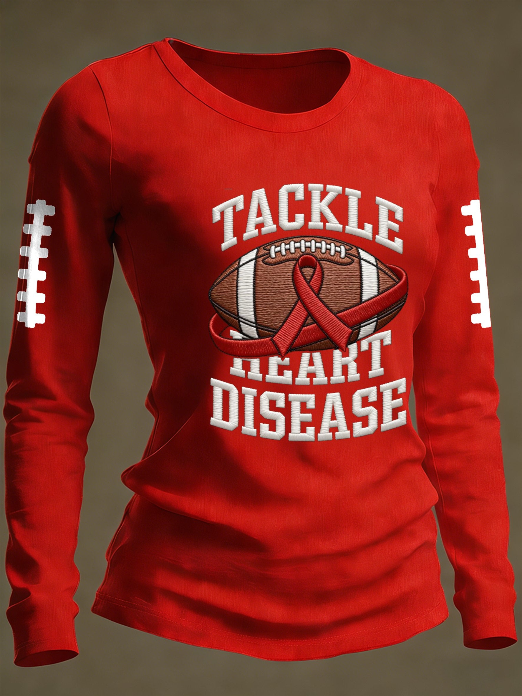 Women's Casual Heart Disease Awareness Print Long-Sleeve T-Shirt