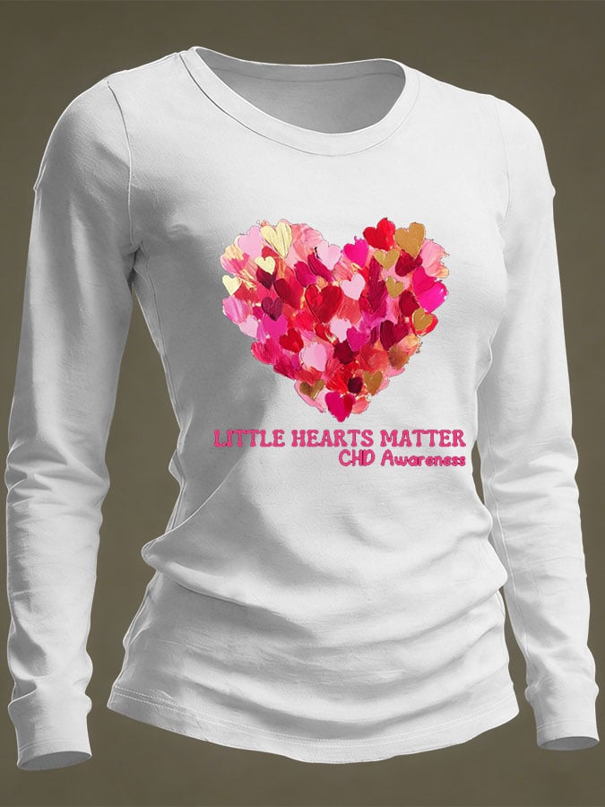 Women's Casual Heart Disease Awareness Print Long-Sleeve T-Shirt