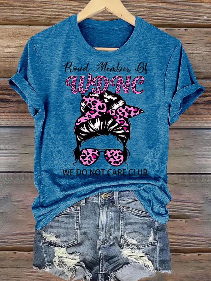Women's Round-Neck Retro Funny Proud Member Of WDNC Club We Do Not Care Menopause Perimenopause Print T-Shirt