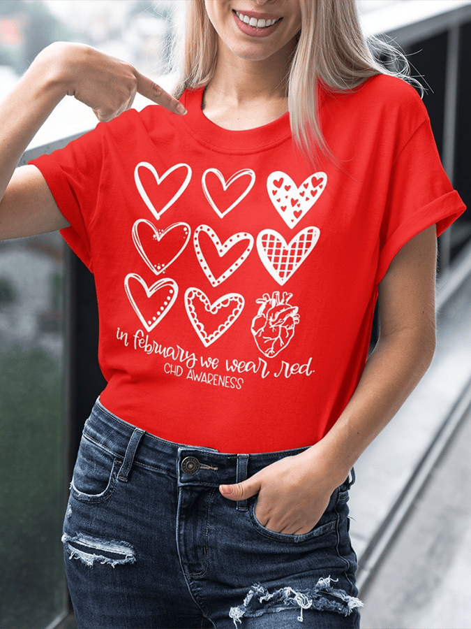 Women's Heart Disease Awareness Print T-shirt