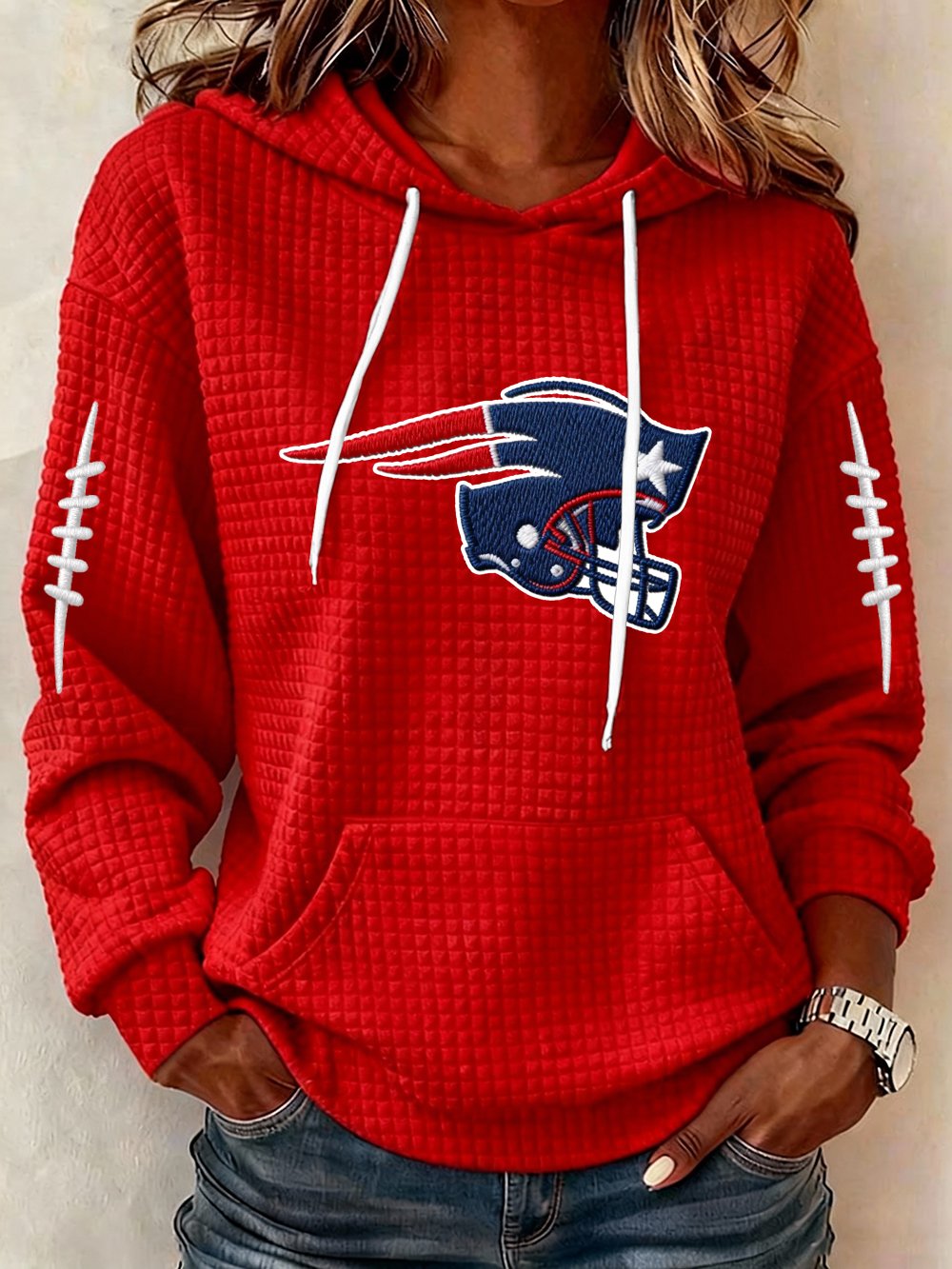 Womenโs Football Graphic Waffle Knit Hoodie