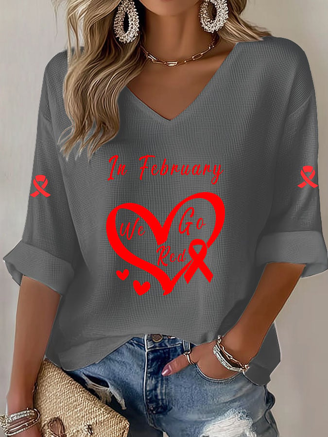 Women'S Casual Heart Disease Awareness Print Short-Sleeved T-Shirt