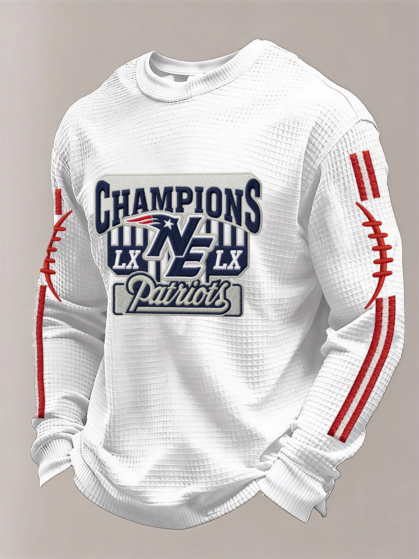 Menโs Football Graphic Waffle Knit Long Sleeve Crewneck T-Shirt