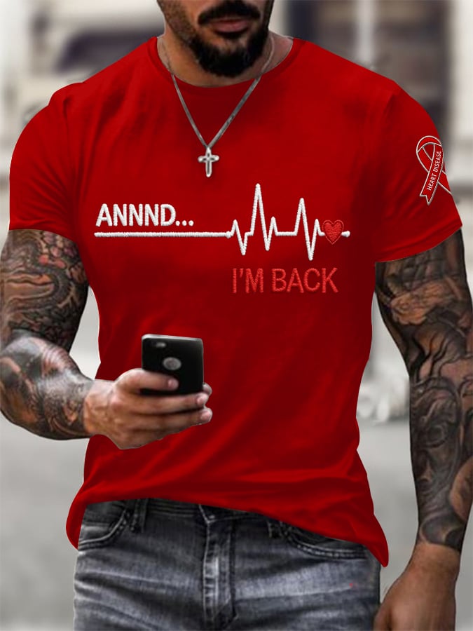 Men's casual heart disease awareness T-shirt