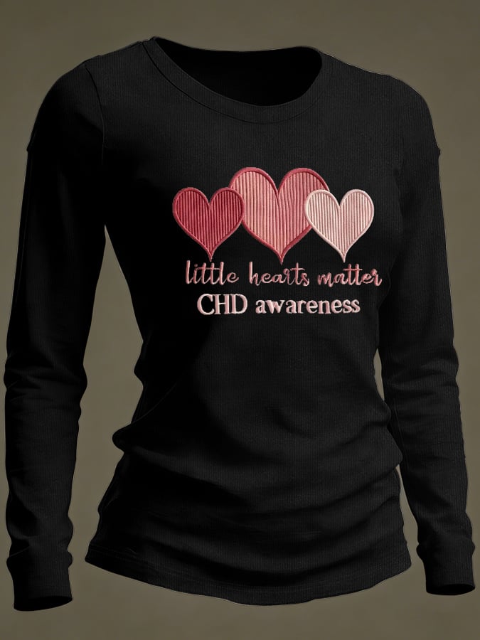 Women's Casual Heart Disease Awareness Print Long-Sleeve T-Shirt