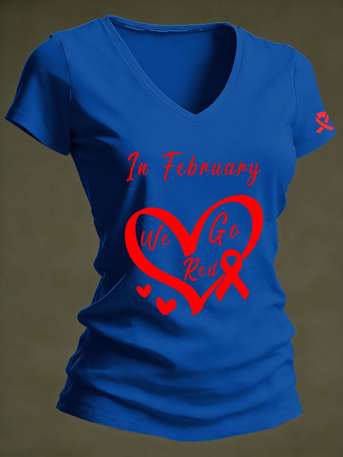 Women's Casual Heart Disease Awareness Printed Short-Sleeve T-Shirt