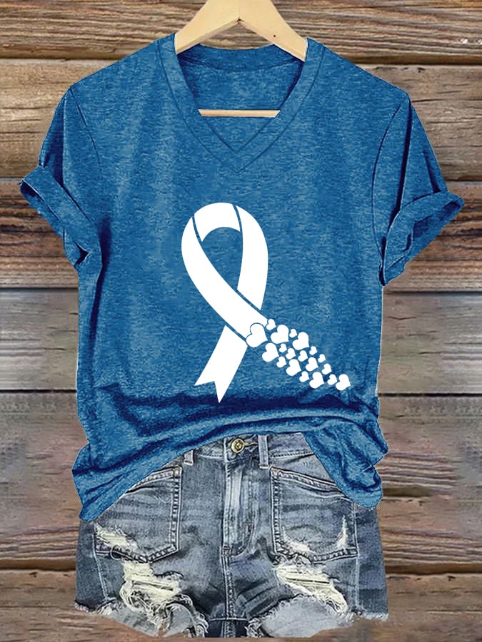 Women's Casual Heart Disease Awareness Printed Short-Sleeve T-Shirt