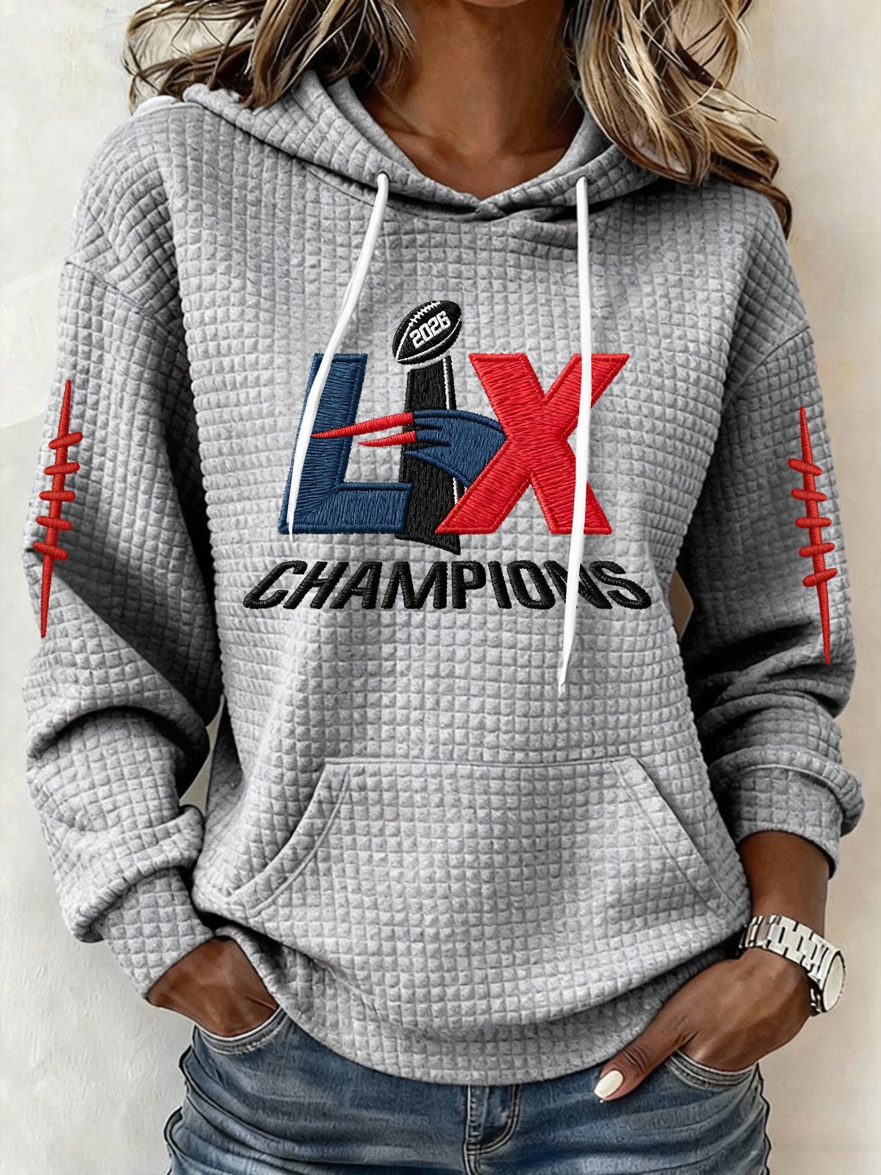 Womenโs Football Graphic Waffle Knit Hoodie
